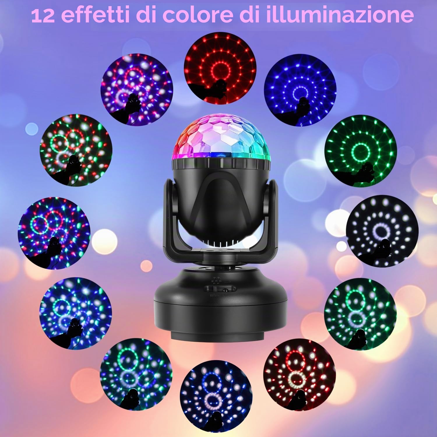 Luce Discoteca, Gomifie Luci Discoteca a Ritmo di Musica Rotazione Automatica e Regolabile Manuale, 12 Colori RGBW Palla da Discoteca con 12 Modalità di Illuminazione per DJ, Natale, Bar e Festa