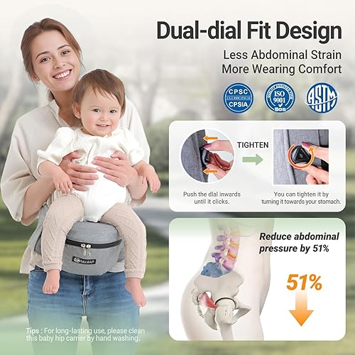 Miniatura 2 de Portabebés con asiento de cadera, bloqueo de doble dial que detiene la flacidez de la cintura y el dolor de espalda, núcleo elástico ergonómico que
