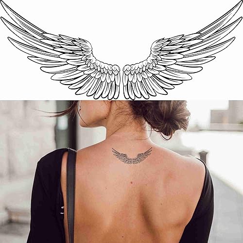 Tatuaje de águila, 6 hojas de tatuajes temporales, par de tatuajes temporales extendidos con águila o ala de ángel, tatuaje temporal para cuello y
