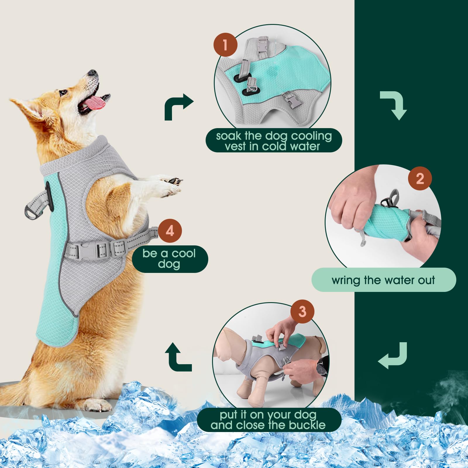 Kuoser Chaleco de Enfriamiento para Perros, Abrigo de Enfriamiento por Evaporación para Perros, Chaqueta Transpirable de Enfriamiento para Mascotas, Chaleco Veraniego Anti-Sol para Perros
