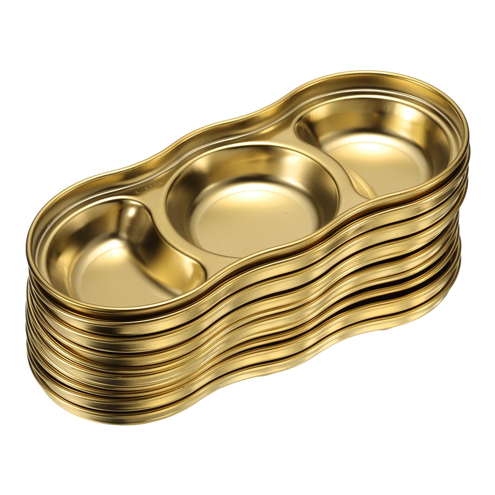 QUARKZMAN 10 Unidades De Cuencos Para Salsas De Acero Inoxidable Con 3 Compartimentos Redondos, Plato Para Condimentos Ideal Para Hogar Fiestas Restaurantes Picnic Viajes, Dorado