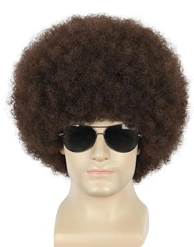yuehong Adult Short Dark Brown Curly 70s80s Afro Wig Disco Costume Wig | Funny Soft Breathable Heat Resistant Synthetic Fibers Wig Daily Party Costume for Unisex
