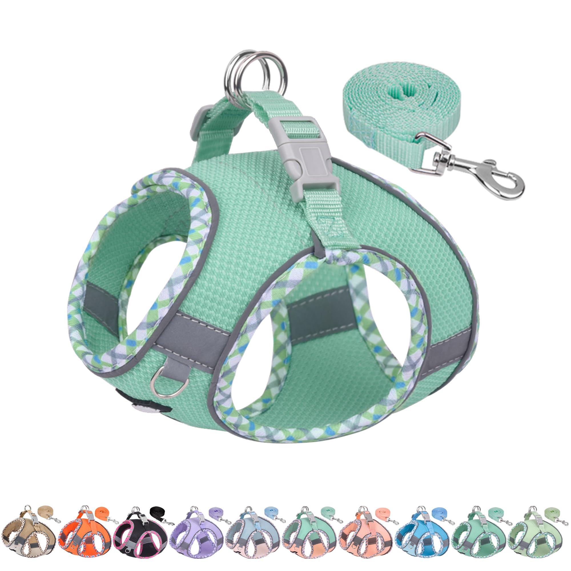 AIITLE Teacup Puppy Harness with Leash - Adjustable Soft Vest with Magic Tape & Reflective Safety Strips, Easy-Put-On for Poodles, Pomeranians - Gym,