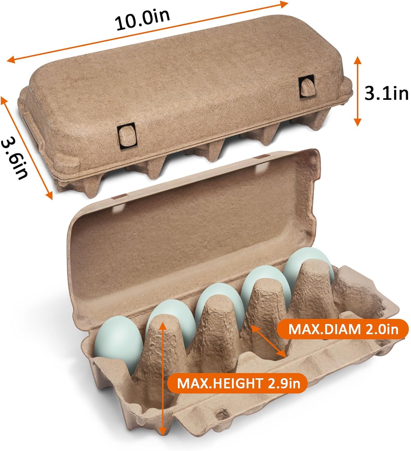 tutata Duck Egg Cartons, 5/6 Dozen Jumbo Egg Carton, Blank Top, 10 Cell Pulp Duck Egg Boxes, 10 Pack