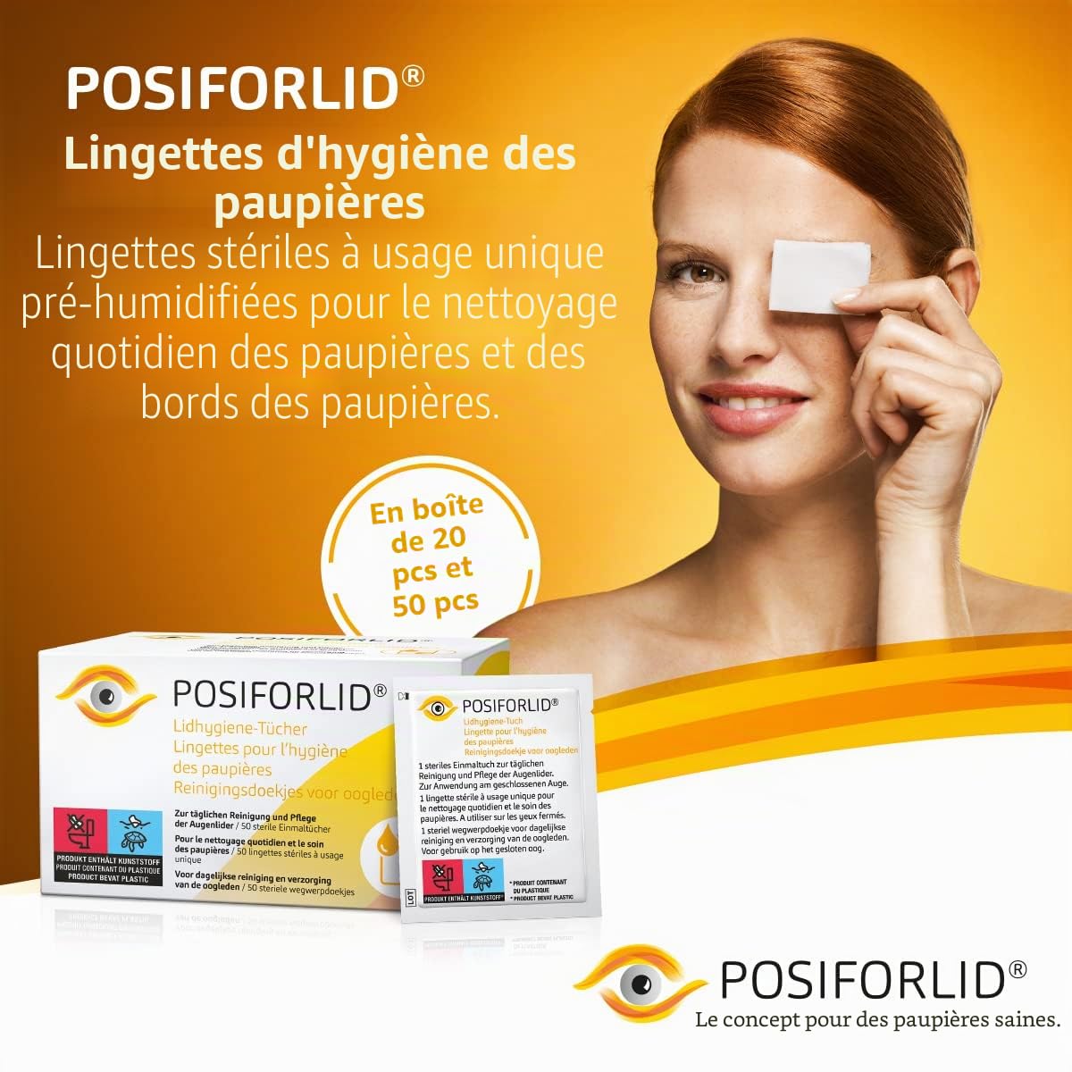 Lot de 50 lingettes stériles pré-humidifiées pour le nettoyage des paupières