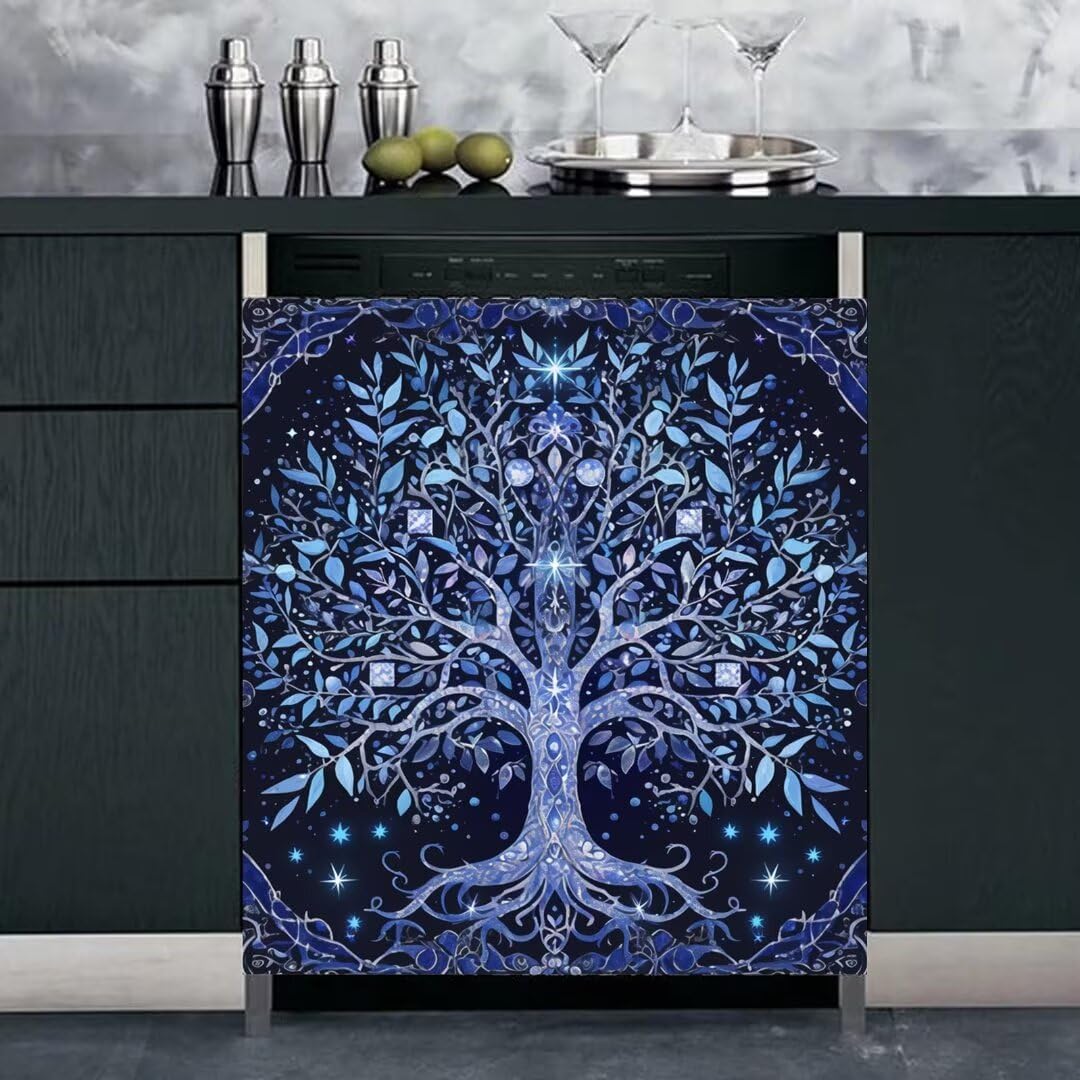 Farmhouse Sunflower Dishwasher Door Magnet Cover Home Appliance, Sunflower Field Magnetic Refrigerator Cover Panel Sheet, Starry Sky Painting Vinyl Fridge Sticker (23" W x 26" H Magnetic)