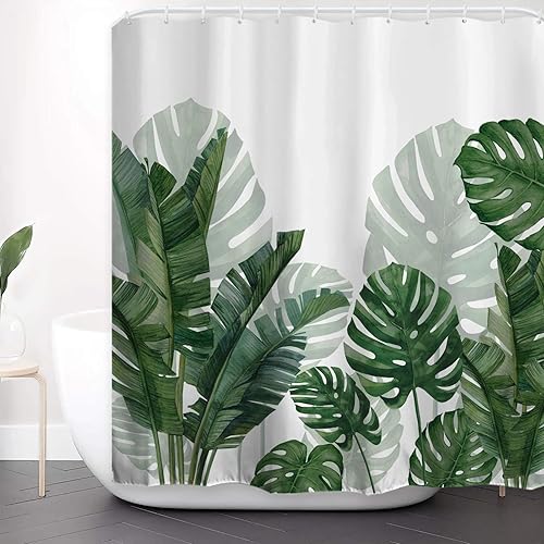 Miniatura 1 de Baccessor Cortina de ducha de plantas verdes tropicales, impermeable, tela lavable, decoración de baño de verano, plátano, hoja de Monstera, cortina