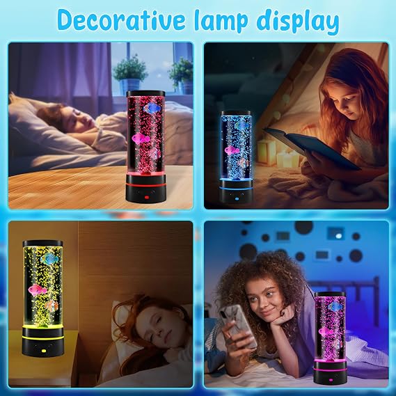 Fish Bubble Lamp, LED Mood Light with Remote Control, Aquarium Sensory Light with 7 Color Changing Modes, USB Chargable Fish Lava Lamp for Bedroom Kids Playroom, Living Room and Office Decoration [Energy Class A]