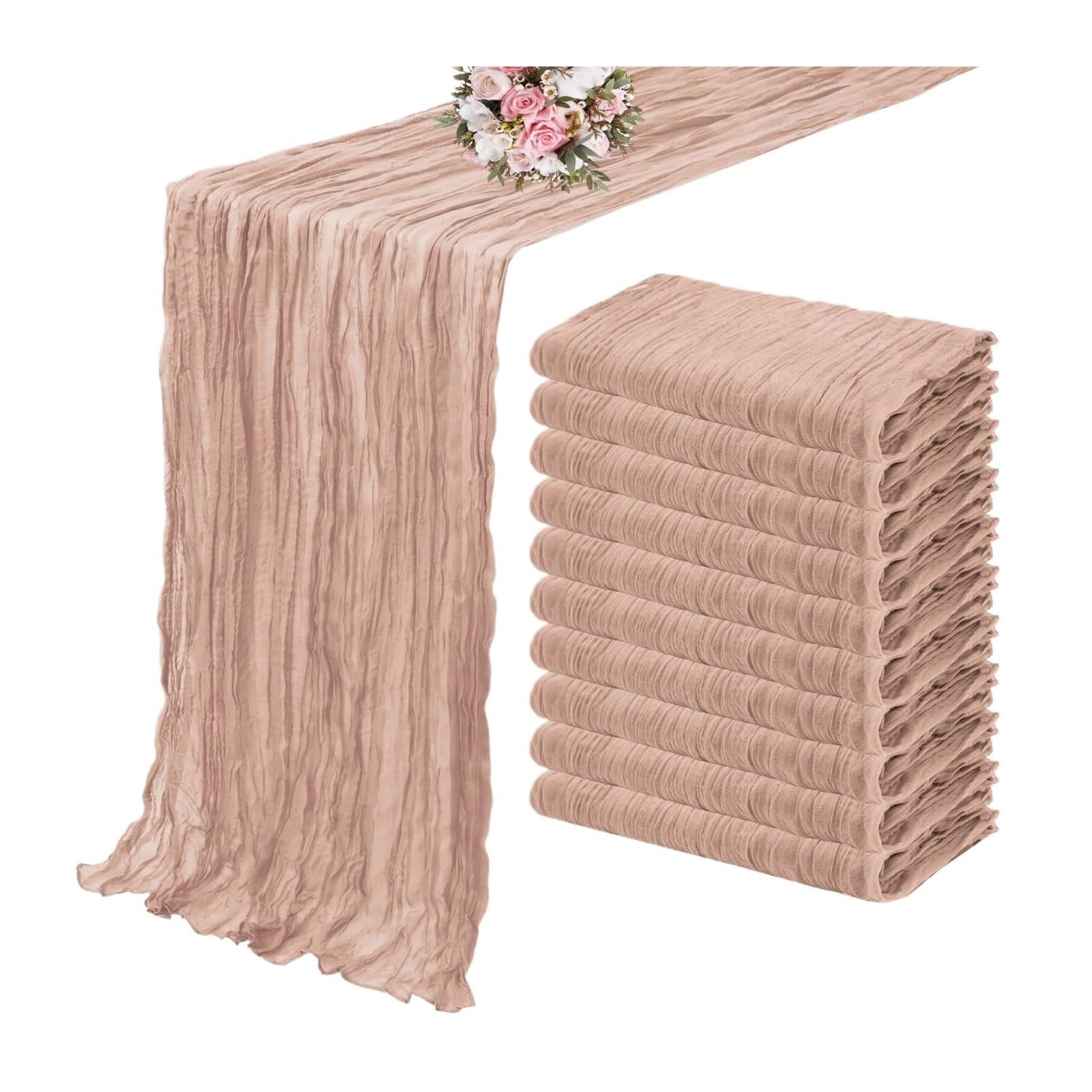 Chiffon Table Runner 10PCS Set Table Runner Setting Dining Wedding Party(Beige,10PCS 50x50cm napkin)
