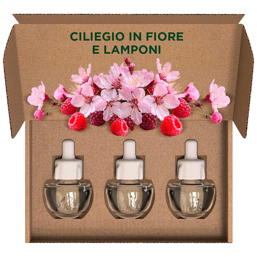 Air Wick Ricarica per Diffusore Elettrico di Oli Essenziali, 3 Ricariche, Fragranza Fiori di Ciliegio e Lamponi, 3x19ml