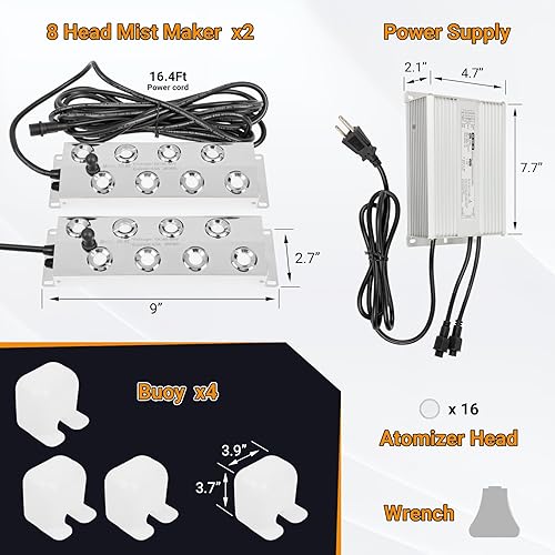 Vista 26 de Nebulizador ultrasónico mejorado de 12 cabezales, fabricante de niebla ultrasónica con flotador, nebulizador de 304.3 fl oz/H con fuente