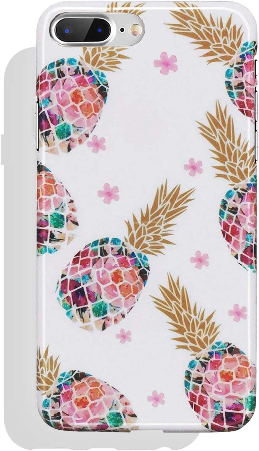 J.West iPhone 8 Plus Flower case iPhone 7 Plus case Flowers Floral Pattern Shock Absorption Technology Bumper Soft Flexible TPU Back Cover for Apple iPhone 7 Plus (White Pineapple Floral)