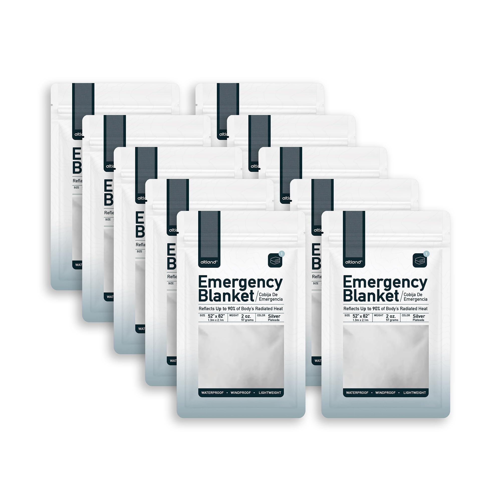 Altland 10 Pack of Emergency Blankets - Individually Packaged Silver Mylar Blankets
