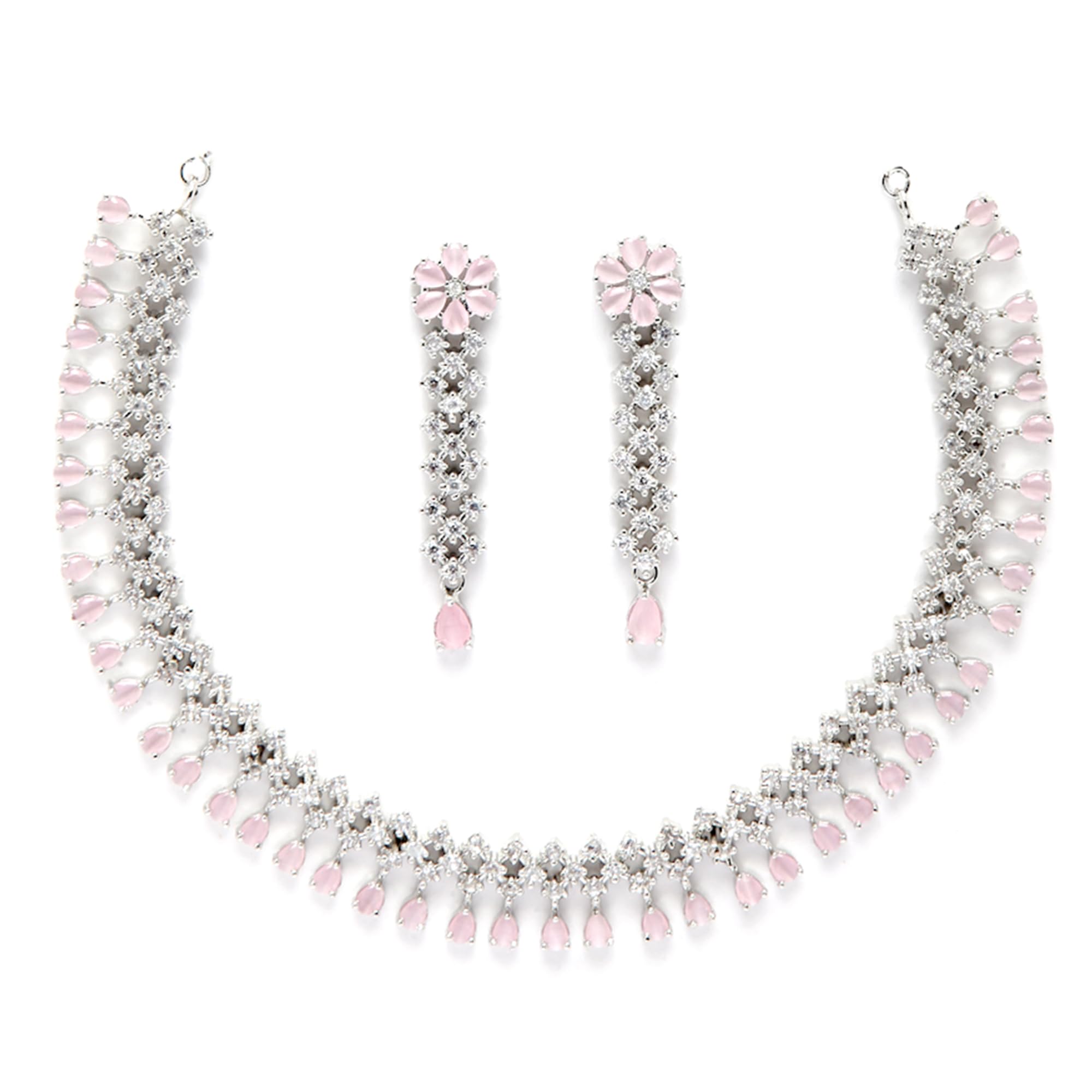 ZENEME Rhodium-Plated Necklace, Has Pink Ad-Studded Detail, Secured With A Fish-Hook Closure (Pink) For Women (B0B3MRRPZM) Amazon Price History, Amazon Price Tracker