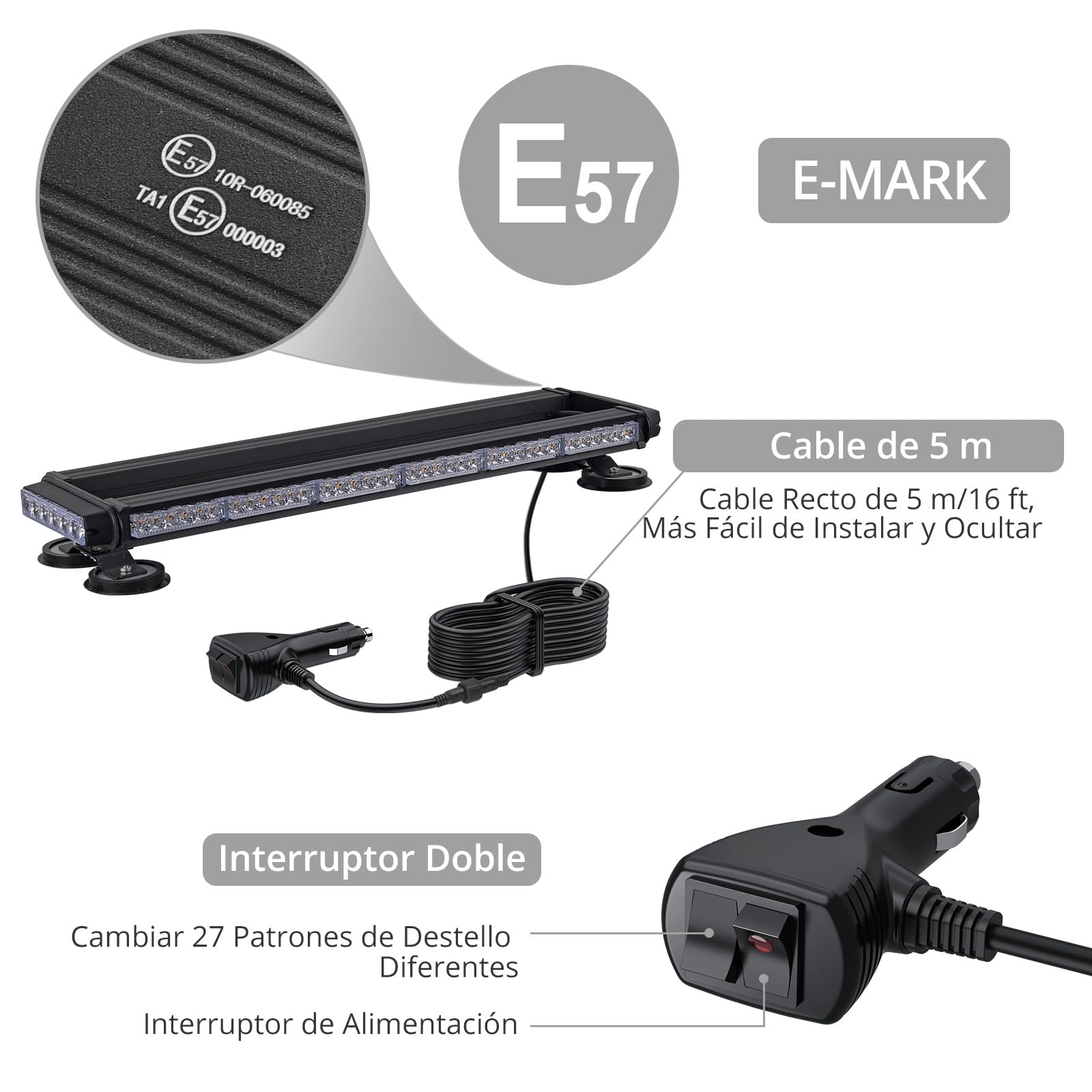Justech 84LED Luz Estroboscópica Coche,84W Barra Luz de Emergencia,27 Modos Flash,IP65 Impermeable,Base Magnética,12 V/24 V Luces de Advertencia Ámbar con 5M Cable para Coche Camión Remolque