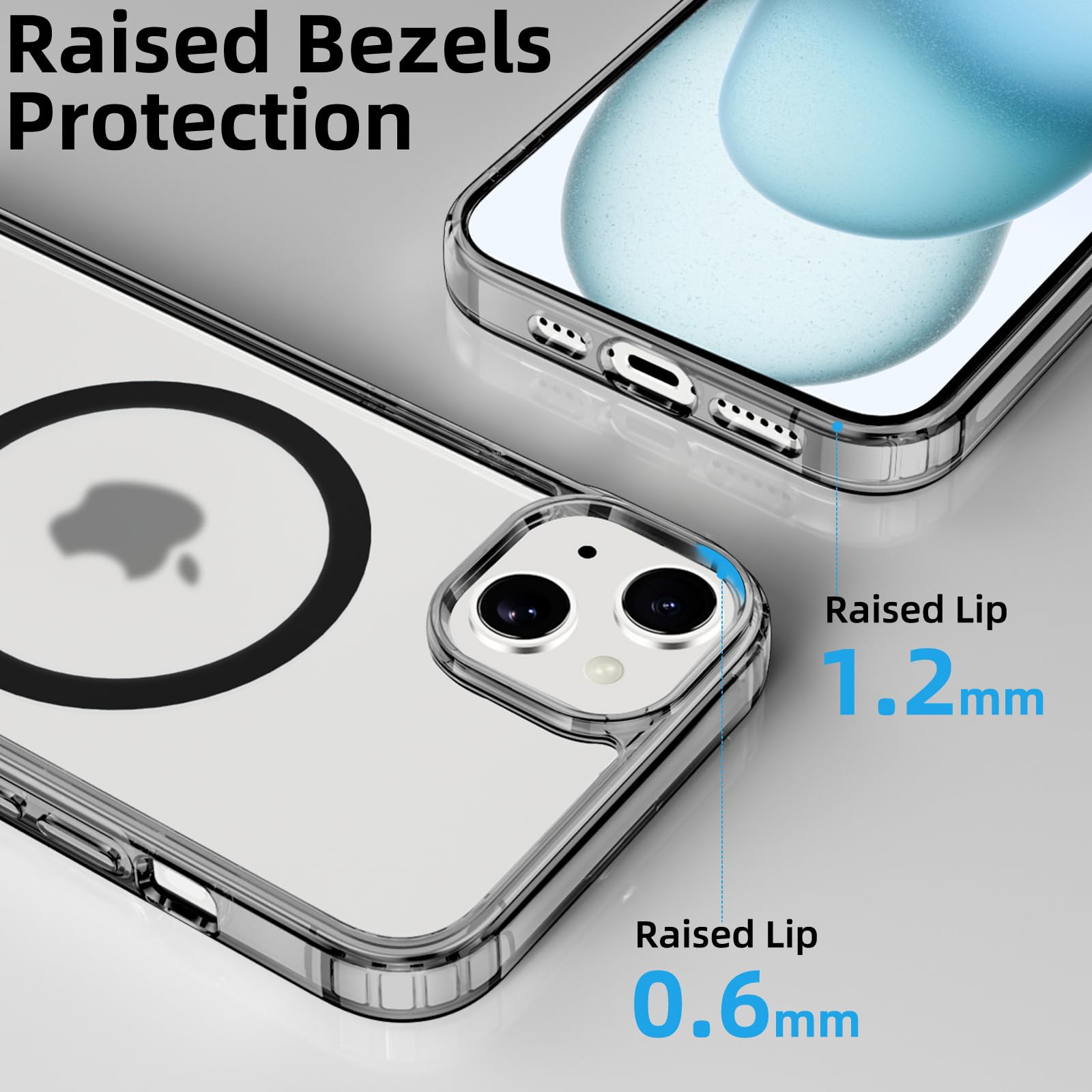 Coiwxmoi Magnetyczne etui do Apple iPhone 15 6.1", kompatybilne z Magsafe, cienki przezroczysty miękki silikon TPU twardy PC odporny na wstrząsy pokrowiec ochronny odporny na zarysowania, czarny