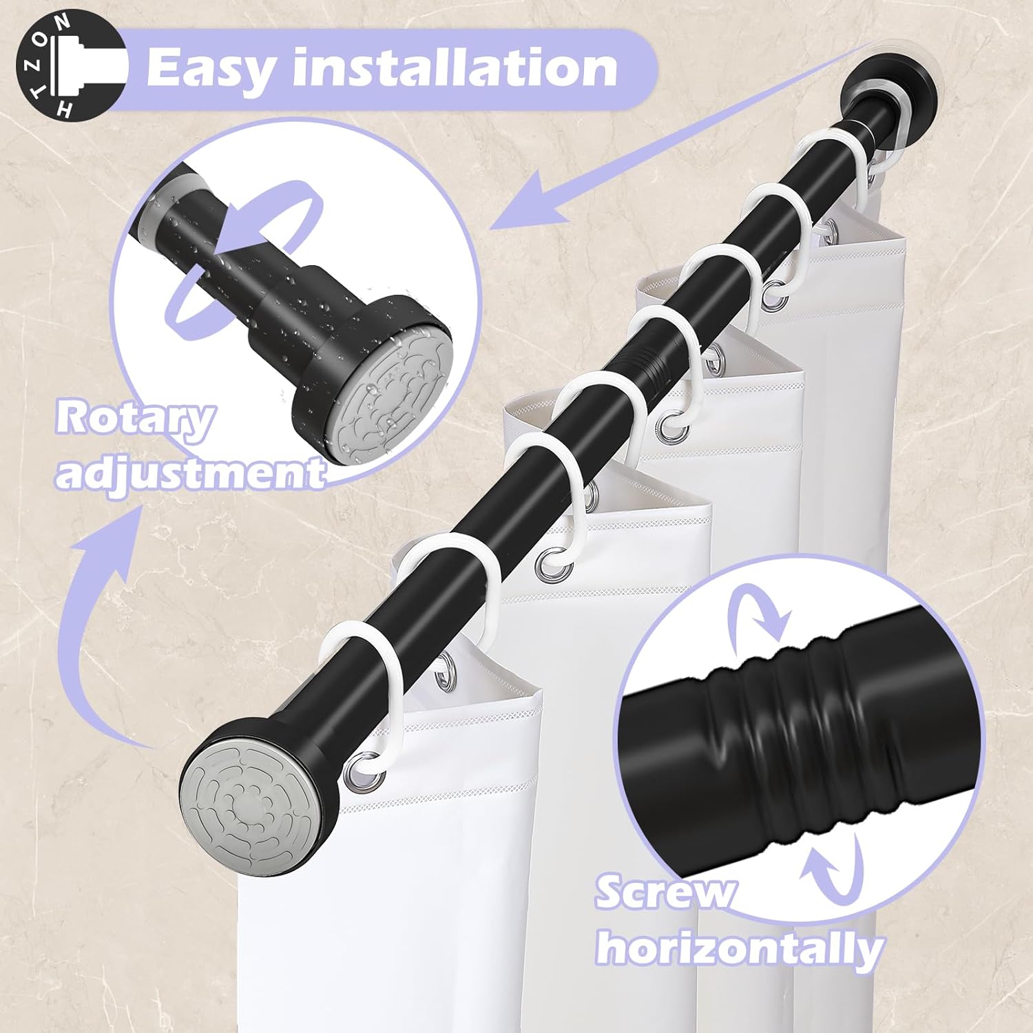 Shower Curtain Rod Spring Tension:Black Shower Rods for Bathroom 34 to 43 Inch,1 Inch Modern Heavy Duty Adjustable Tension Shower Curtain Rod No Drilling No-Slip Easy Install,Matte Black