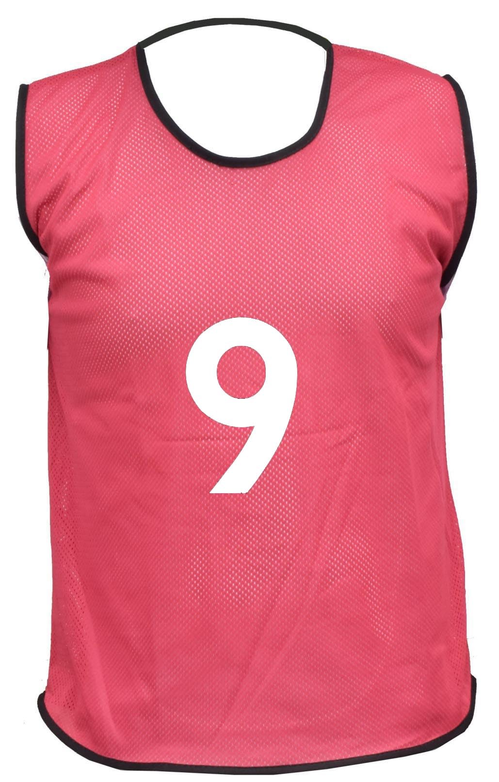 10 MESH BIBS FOOTBALL TRAINING SPORTS BIBS PRINTED NUMBER (1-10 OR number of your choice) Front & Back (Pink (Front & Back), Small boys(U8's))