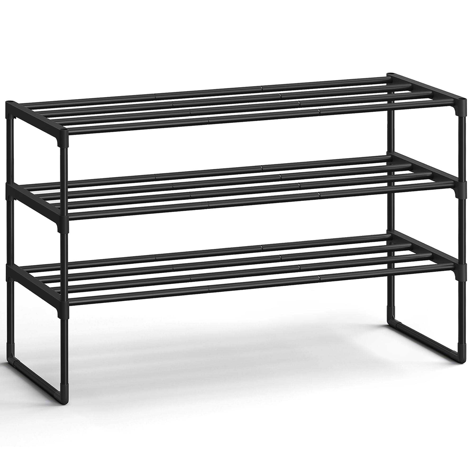 SONGMICS Shoe Rack, 3-Tier Shoe Organizer, Metal Storage Shelf, Upright or Upside Down, for 16-20 Pairs, Stackable, for Entryway, 11.8 x 36.2 x 21.7 Inches, Black ULSA303B02