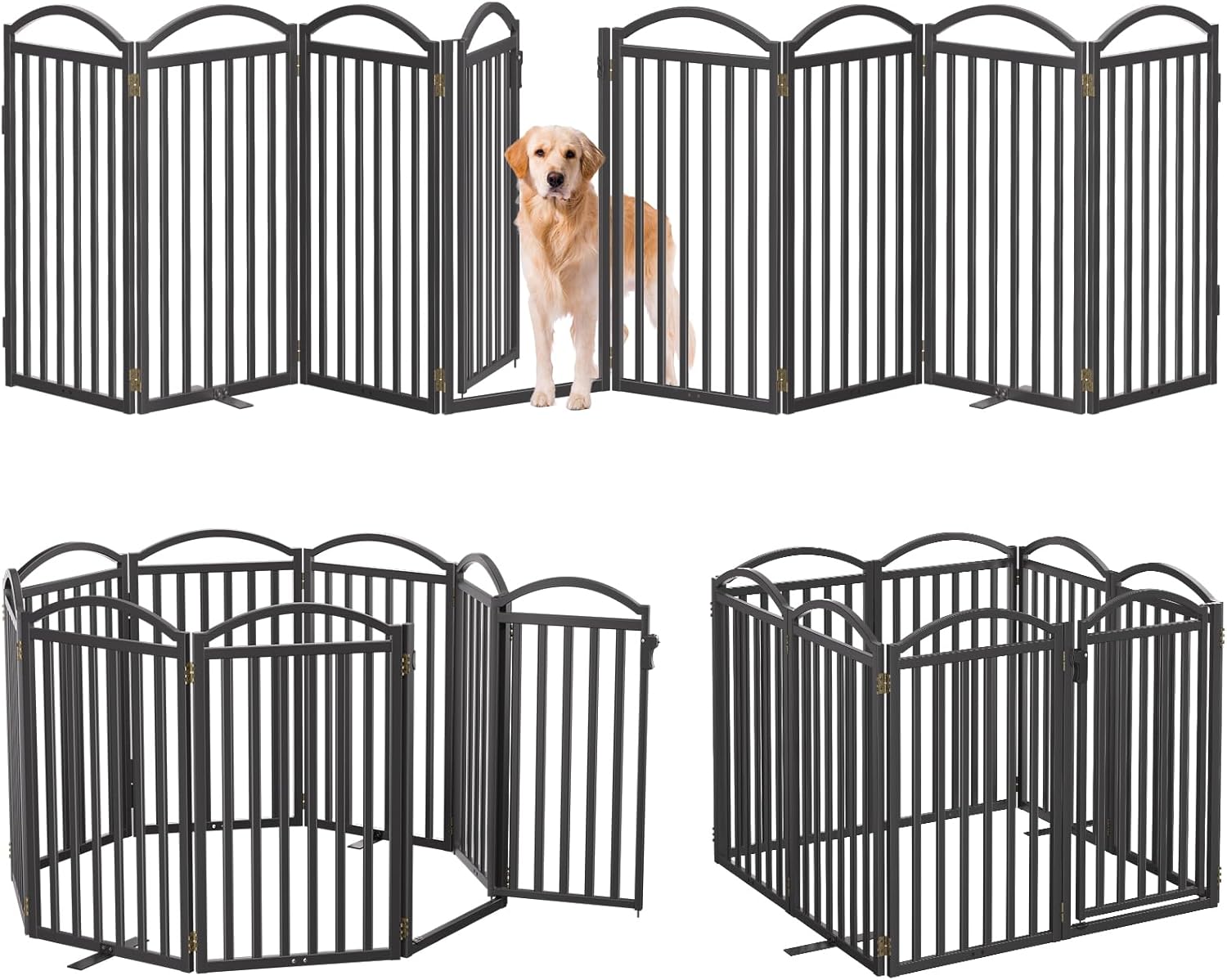 Malier Metal Freestanding Dog Gates with Door, 32'' Height Outdoor Indoor Dog Fences, Extra Wide Foldable Puppy Gate for Stairs (Black, ?8 Panels with Door? 160''W × 32''H) Black ?8 Panels with Door?160''W × 32''H