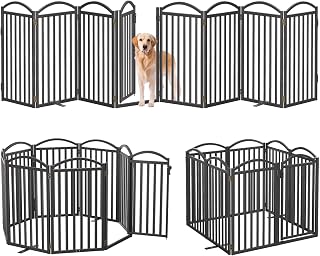 Malier Metal Freestanding Dog Gates with Door, 32'' Height Outdoor Indoor Dog Fences, Extra Wide Foldable Puppy Gate for Stairs (Black, 【8 Panels with Door】 160''W × 32''H)