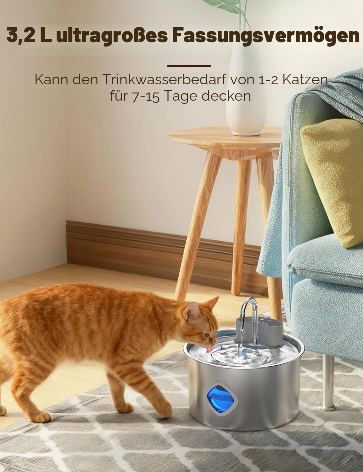 Vetiflow Hundebrunnen, 3,2-Liter-Intelligenter Trinkbrunnen, 4-stufiger Filterung | Leiser, zirkulierender Wassernapf aus Edelstahl 304 für Hunde (1pcs+Individual Filter cartridges (8+4))