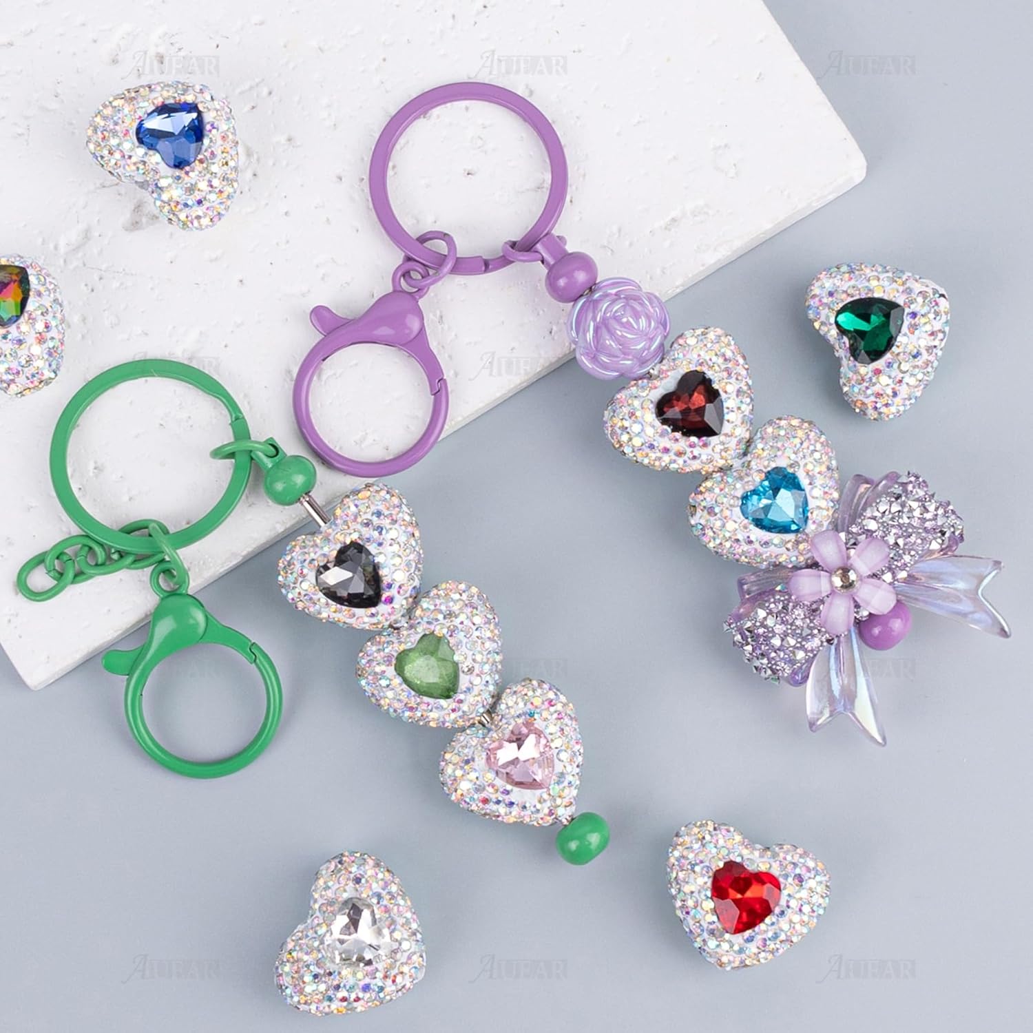 AUEAR, 10 Pack Rhinestone Heart Shaped Beads for Beadable Pens Spacer DIY Jewelry Keychain Making - Image 8