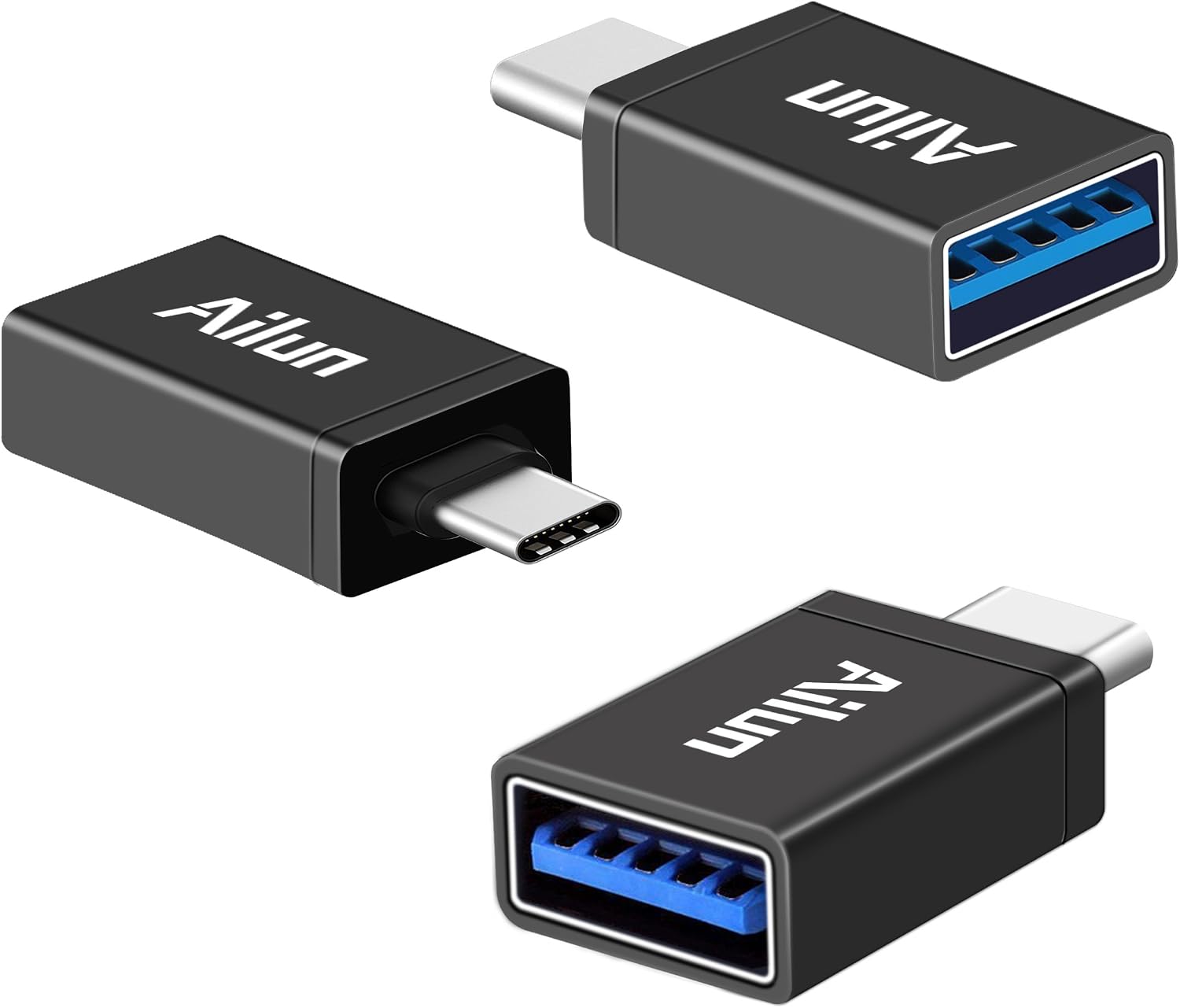 Ailun USB C Adapter Type C Convertor 3Pack High Speed USB C Male to USB A 3.0 Female Converter for Galaxy s20, s20+ S20Ultra S10 Plus Note 10 USB C Power Adapter Fast Charging Speed for Devices Black