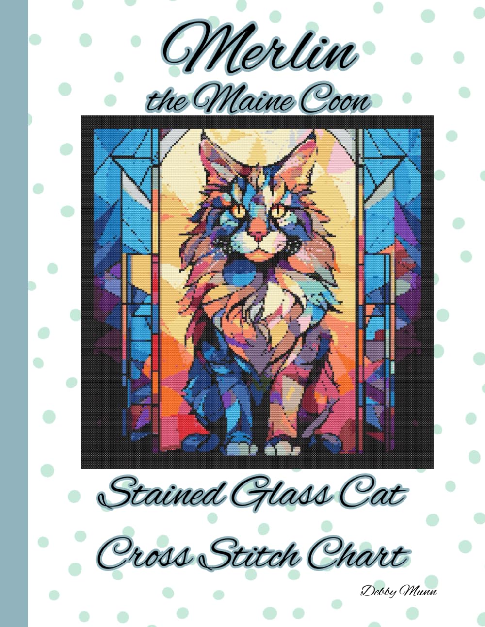 Merlin the Maine Coon: Stained Glass Cat Cross Stitch Chart