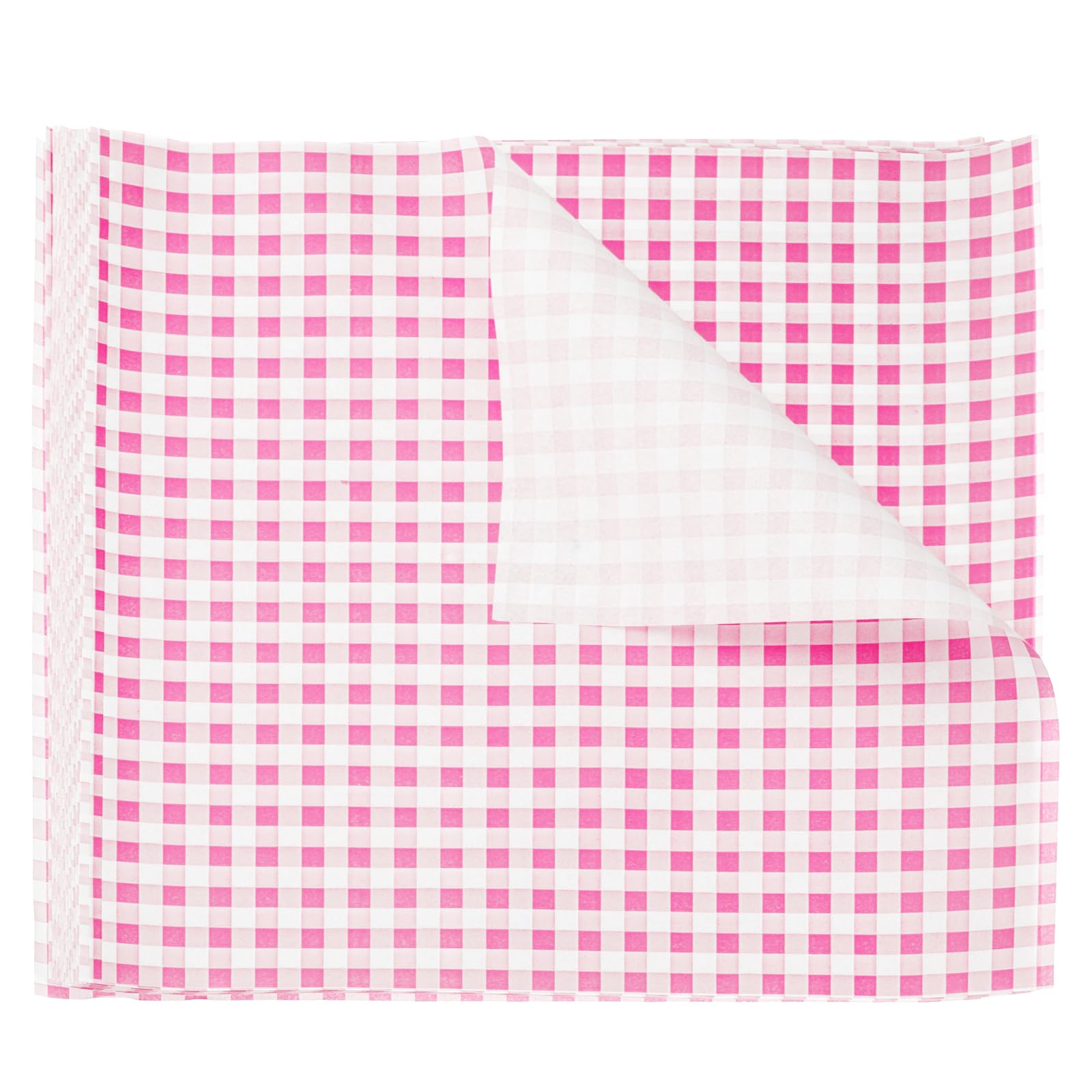 Sourcing Map 100pcs Pink 9.84" x 9.84" Square Checkered Wax Paper Sheets - Oil-Absorbing Dry Food Wrapping Paper for Sandwich, Baking, Picnic, Hamburger Wrap, Kitchen