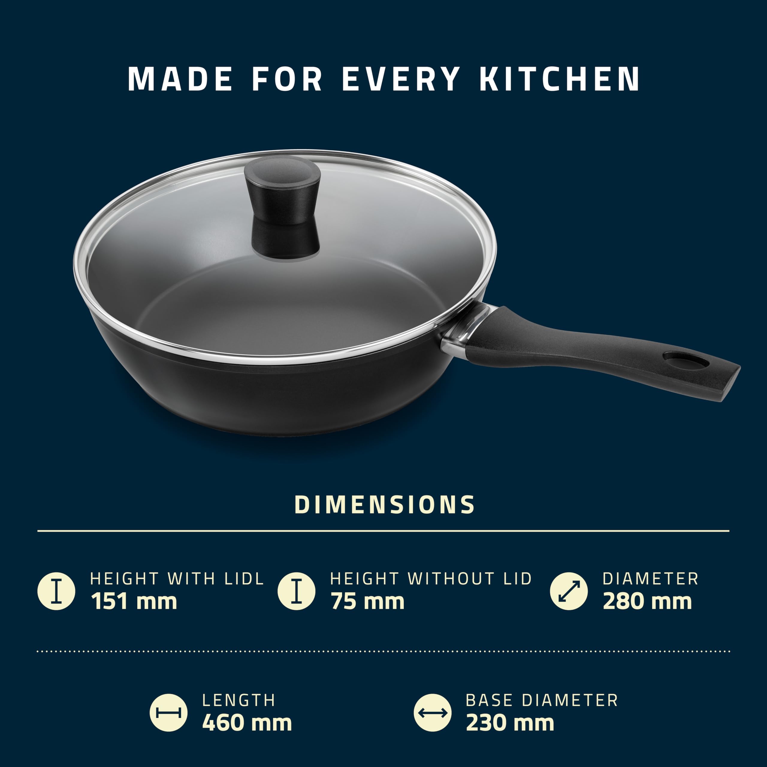 HENCKELS by ZWILLING Breeze - Sartén honda con tapa (28 cm, revestimiento antiadherente de cerámica, apta para inducción)