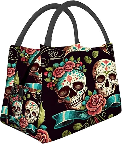 Cioroper Lonchera térmica con diseño de calaveras y arcos de azúcar, bolsa de almuerzo reutilizable para mujeres, 11 x 6.5 x 7 pulgadas