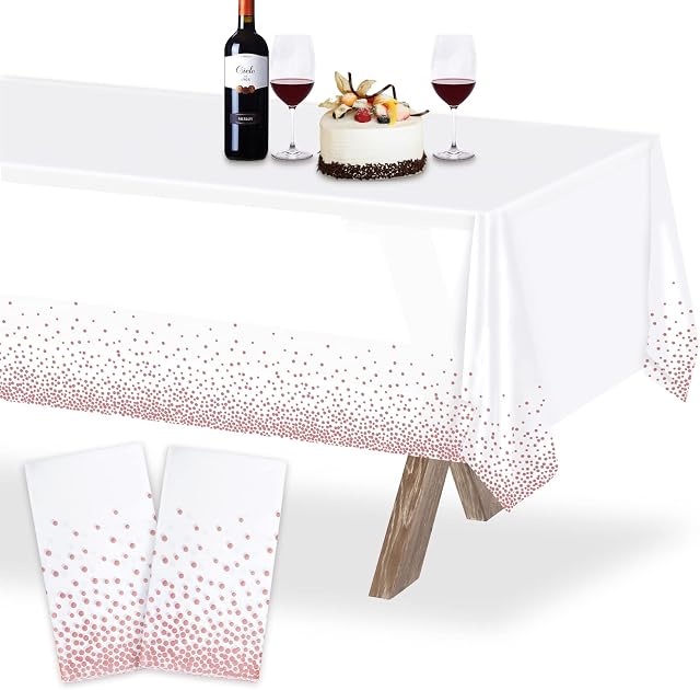 Grantop 2pcs Plastic Pink Dot Table Cloth, 54" x 108" Disposable Waterproof Table Cover, Rectangular Party Tablecloth for Birthday Party Anniversary Wedding