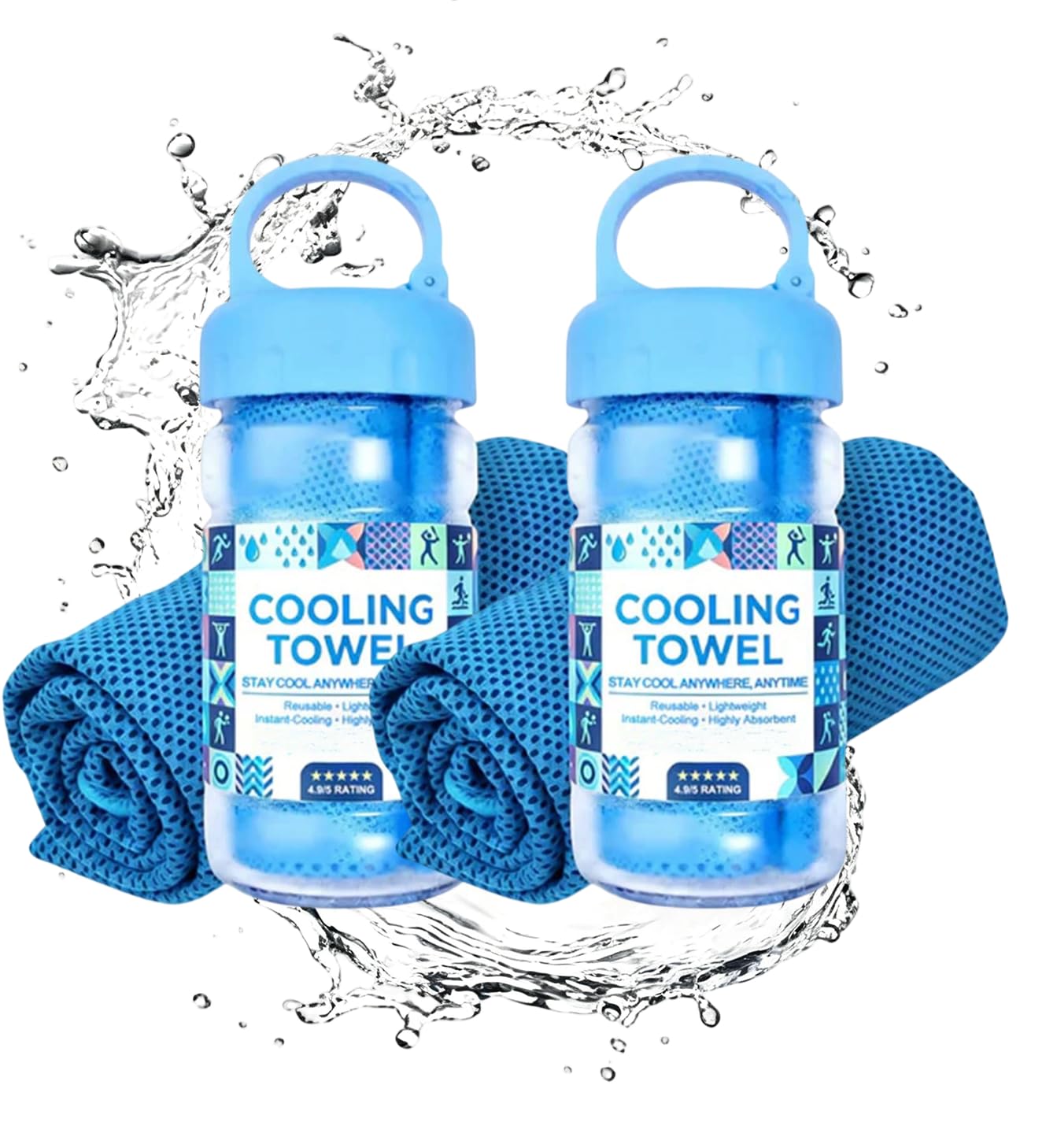 2pcs Cooling Towel 30x80 CM,Cool Touch Ice Towel,Stay Cool Ice Towel For Neck Hot Weather,Microfiber Cooling Gym Towels,Cool Towel Bottle For Neck And Face,Hot Weather Gym,Yoga,Golf,Running (Blue)