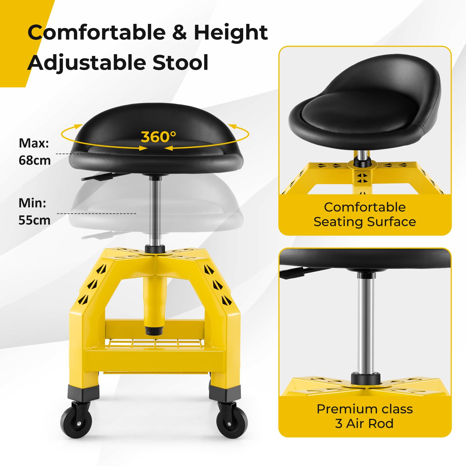 FreekyFit Rolling Shop Stool With Wheels, Garage Work