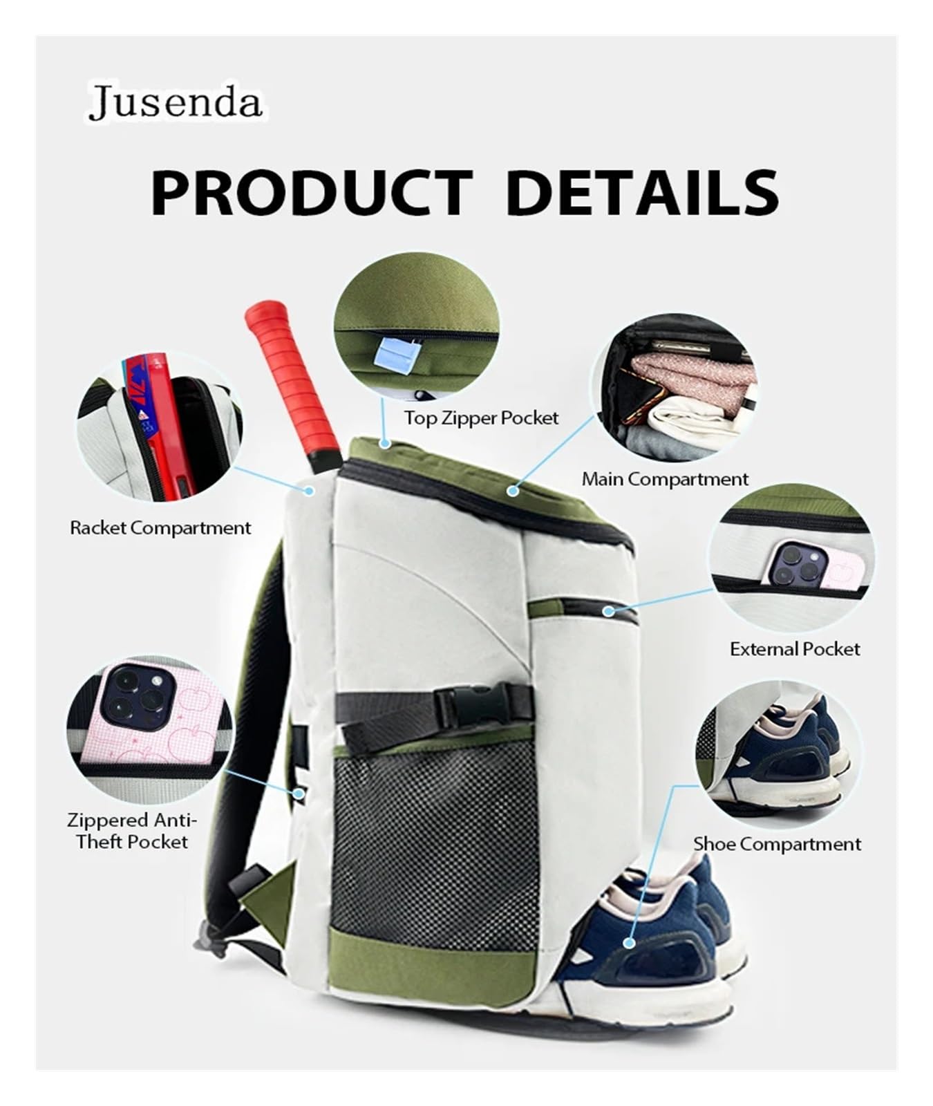 Raquetero Tenis Mochila for Raqueta De Tenis, Bolsa Bádminton, Gran Capacidad, Deportes, Separación En Seco Y Húmedo, Adiestramiento Al Aire Libre, Bolsas Gimnasio