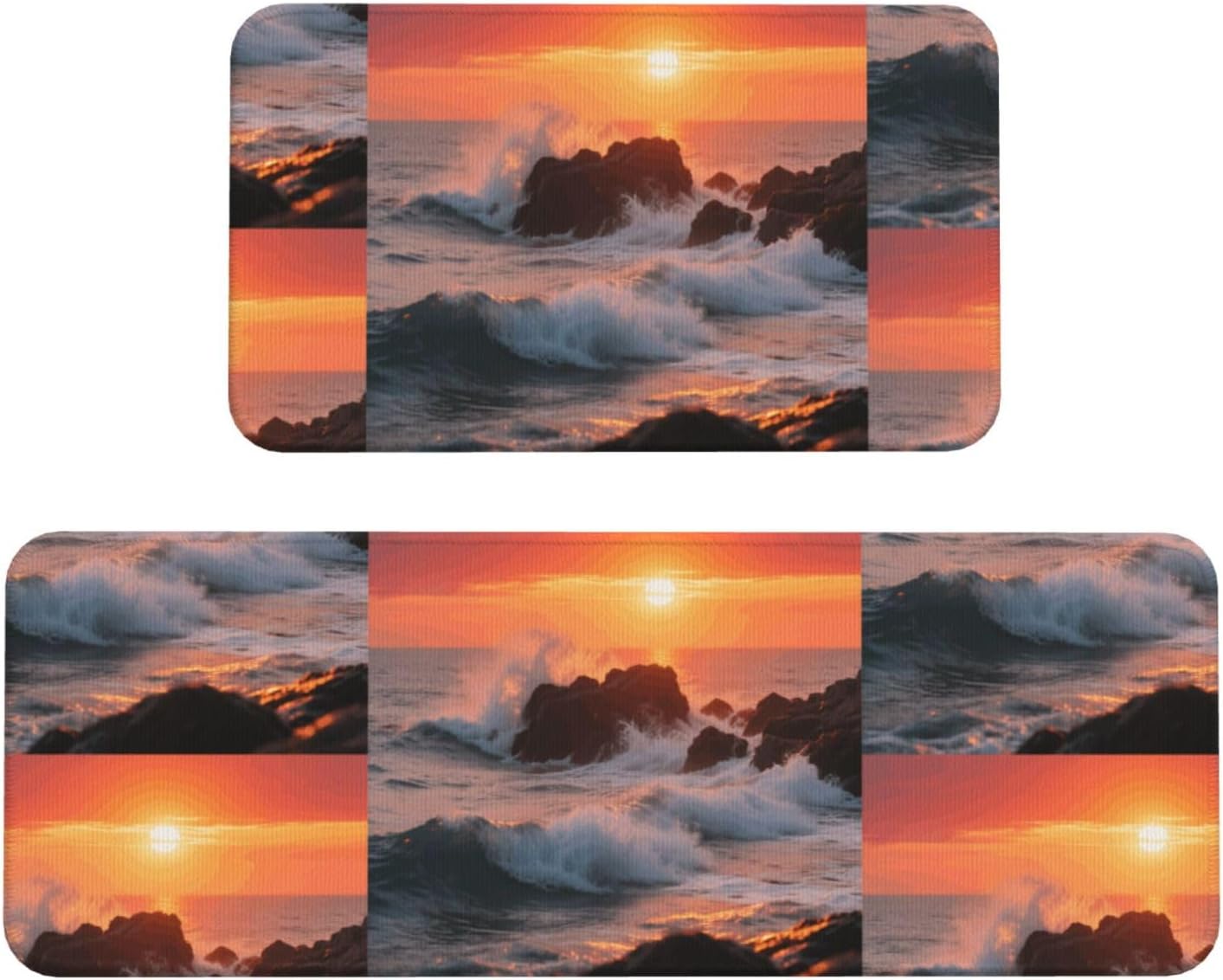 Reef at Sunset Kitchen Rugs Set of 2, Cushioned Anti-Fatigue Kitchen Mats for Floor, Waterproof Comfort Standing Mat Absorbent Velvet Kitchen Runner Rugs 17"x30"+17"x47"