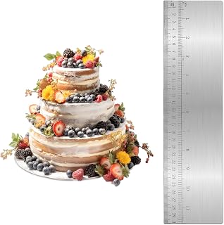 Metal Cake Scraper, 12 Inch Cake Edge Smoother with Scale Stainless Steel Baking Decorating Comb Cake Pastry Measuring Tool Cake Leveler for Home Kitchen