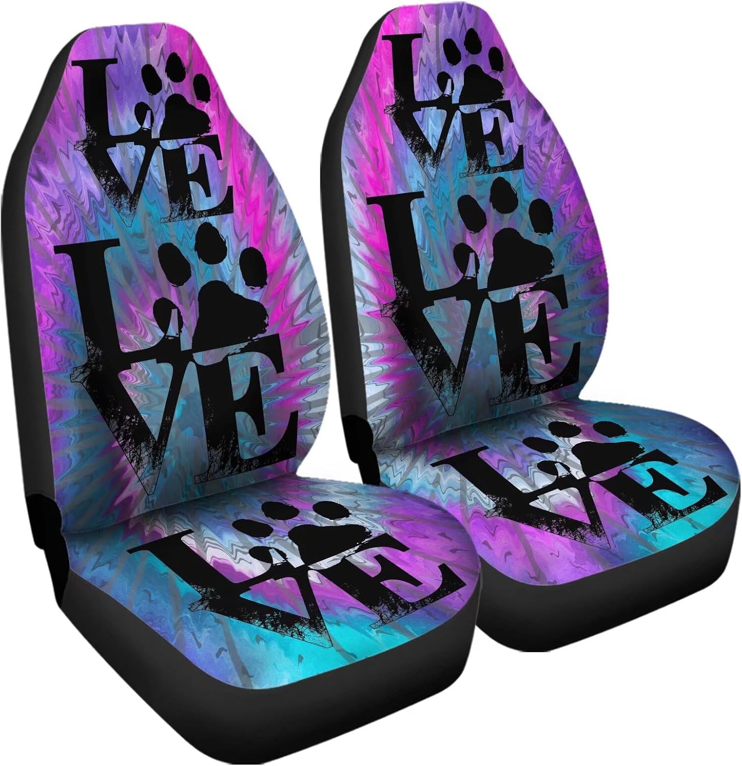 Universal Bucket Seats Cover Protector, 2 PCS Paw Print Waterproof Purple & Blue Tie Dye Auto Interior Accessory for Car Truck SUV