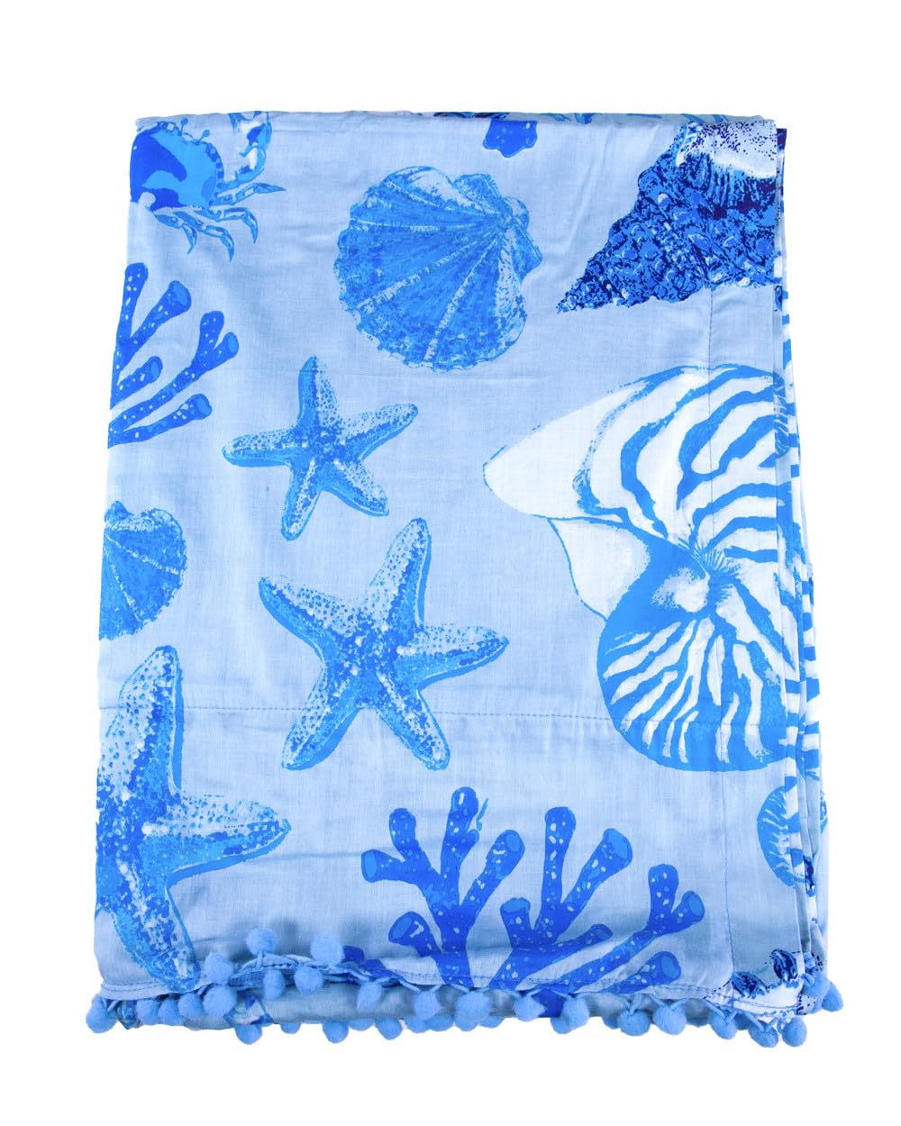 SUN & SURF Pareo Fino Estampado Nautilus Celeste Tendencia Moda 90X170CM - Vestido, Sarong, Falda, Resistente, Playa Sol y Piscina