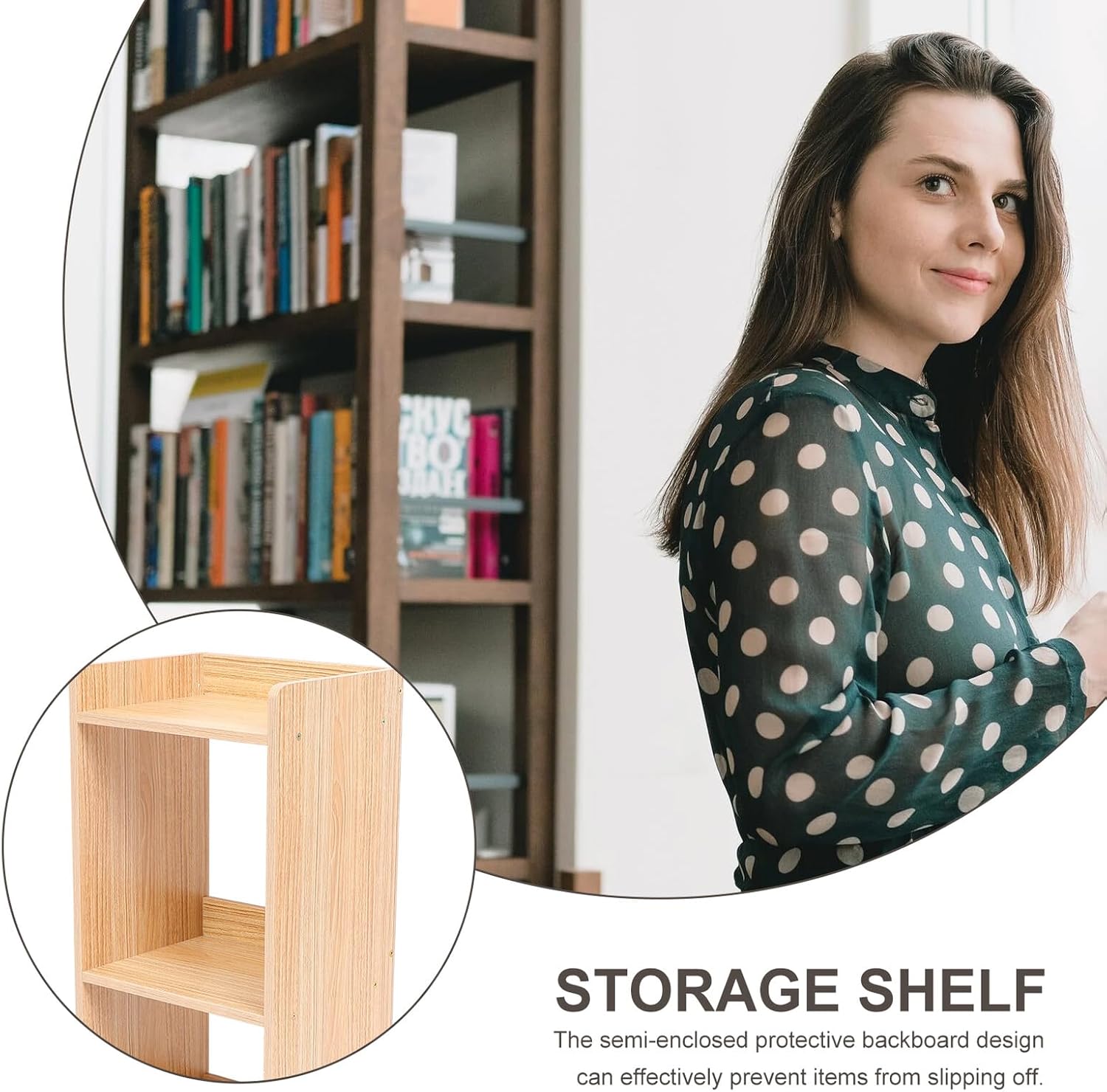 Movable Floor Storage Rack with Rubber Wood Finish 30x24x66cm, Home Organizer Shelf Unit with Swivel Wheels for Living Room and Kitchen