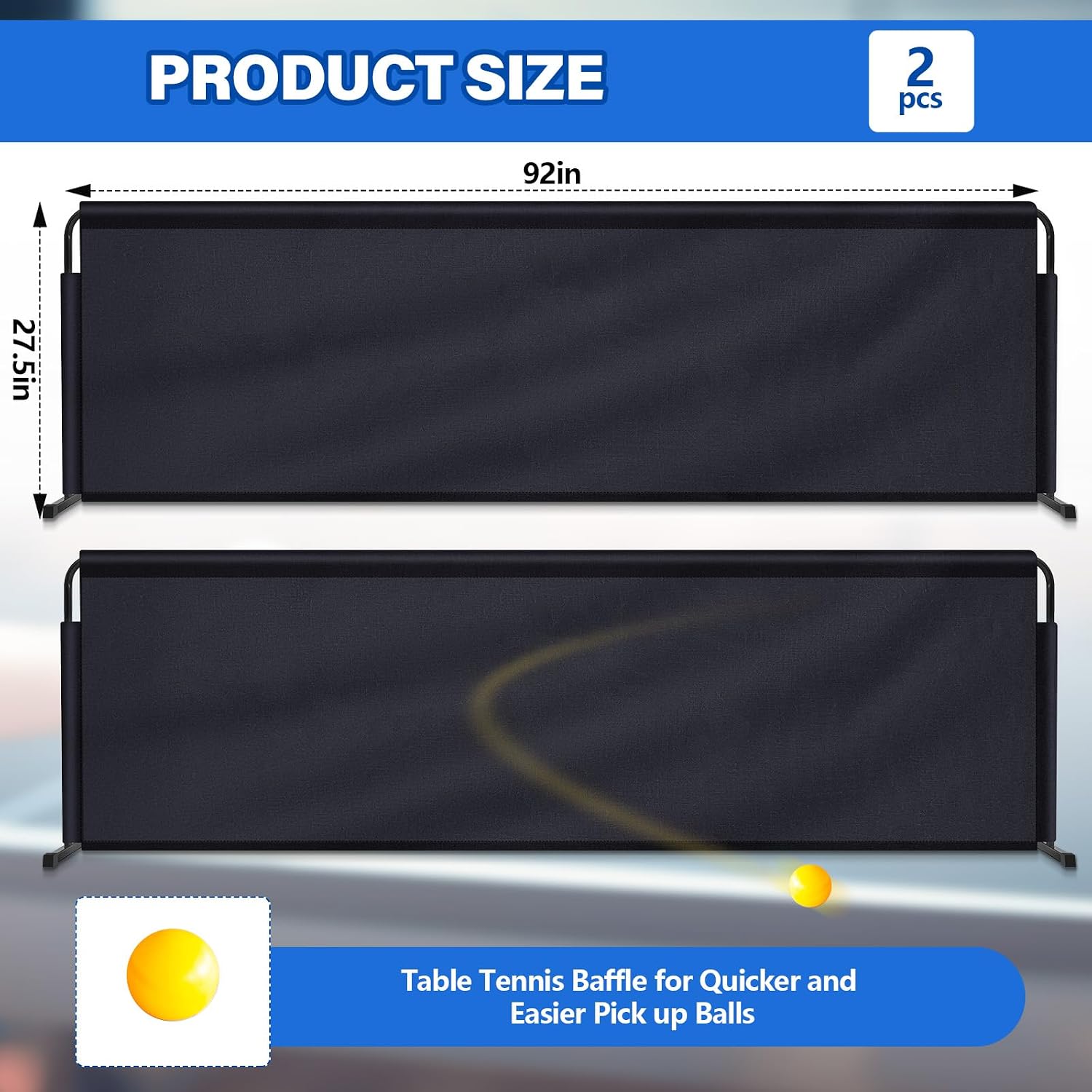 2 Pcs 92" x 27.5" Table Tennis Baffle Barrier Table Tennis Field Fence 420d Oxford Cloth Court Surround Barrier Block for Quicker and Easier Pick Up