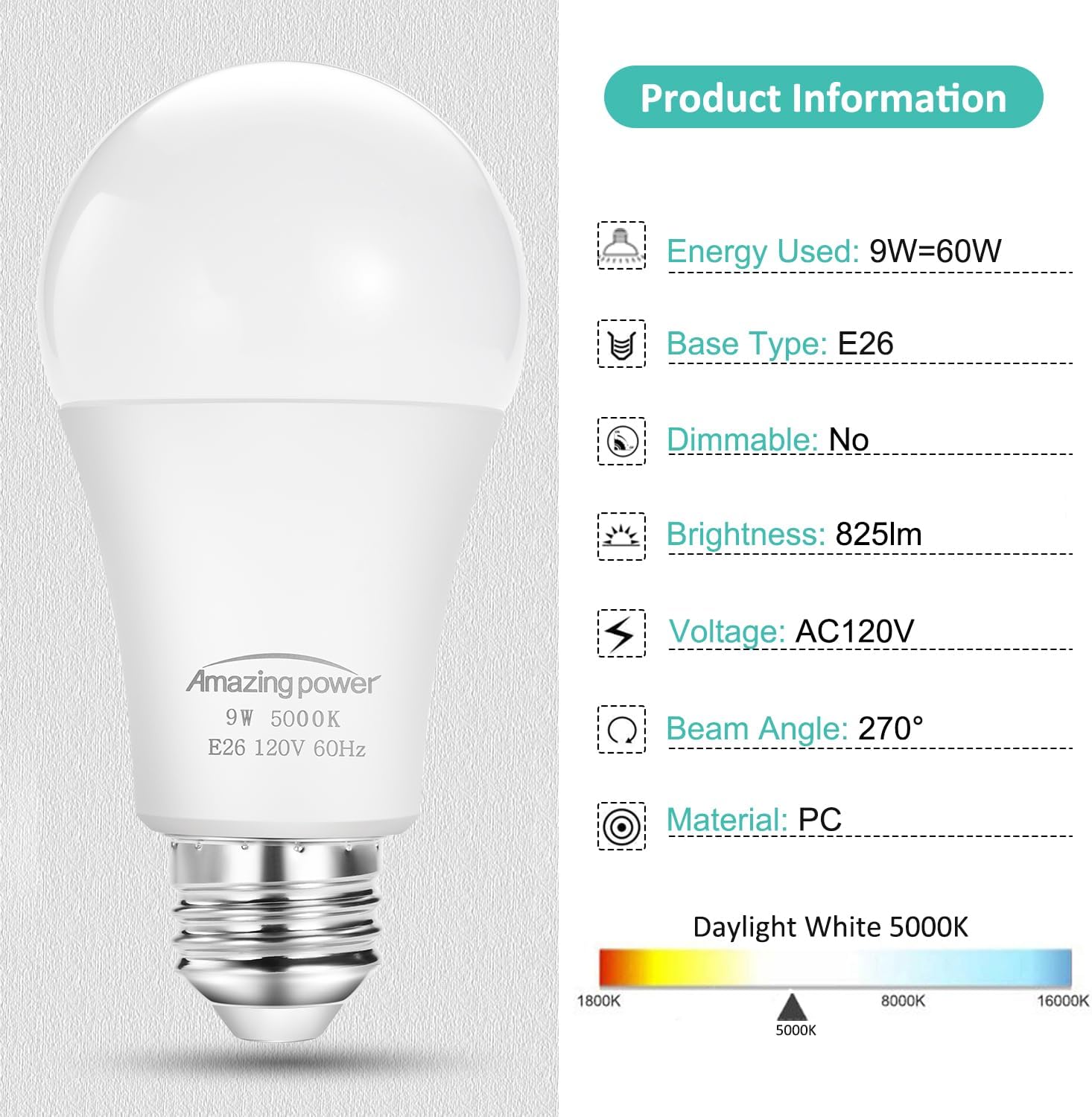 Dusk to Dawn Light Bulbs, Sensor E26 LED Bulb 9W (60W Equivalent), 825LM, 5000K Daylight White, Auto On/Off Light Bulbs for Outdoor Lighting, 4-Pack