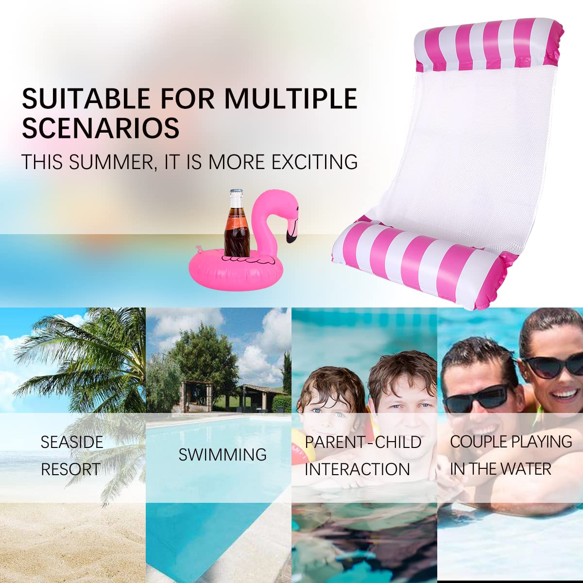 2 Pezzi Materasso ad Aria Piscina Acqua Amaca con 2 Pezzi Gonfiabile Porta Bevande, Gonfiabile Nuoto Letto 4 in1 Acqua Amaca Salotto Sedia Piscina Salotto Amaca Gonfiabile Piscina
