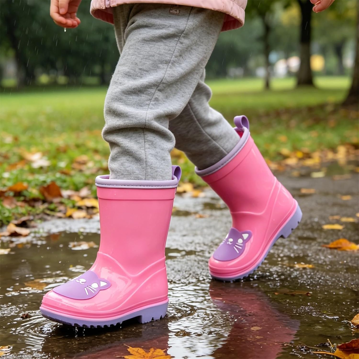 Kids Cute Rain Boots Toddler Girls Waterproof Shoes Non Slip Rubber Sole Rainboots Fall Winter Lightweight Rain Boots Cute Cartoon High Shoes,Pink, 1.5