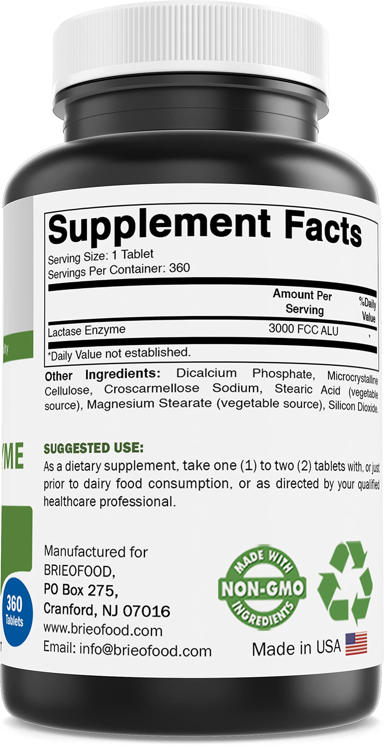 Brieofood Lactase Enzyme Pills - 3000 FCC ALU - 360 Tablets - 360 Servings - Non-GMO, Gluten Free — Amazon image 8
