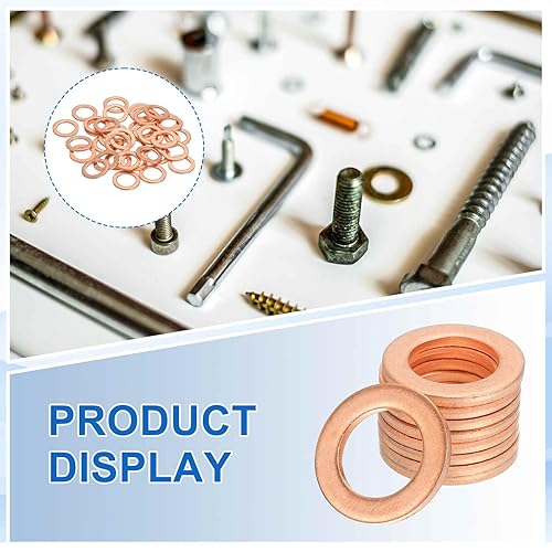 Miniatura 3 de MECCANIXITY 58Pcs Arandela Plana, Kit de Surtido de Arandelas de Cobre M8, Anillo de Sellado de Cobre, Arandela de Compresión, 8mm ID, 12mm OD, 1mm