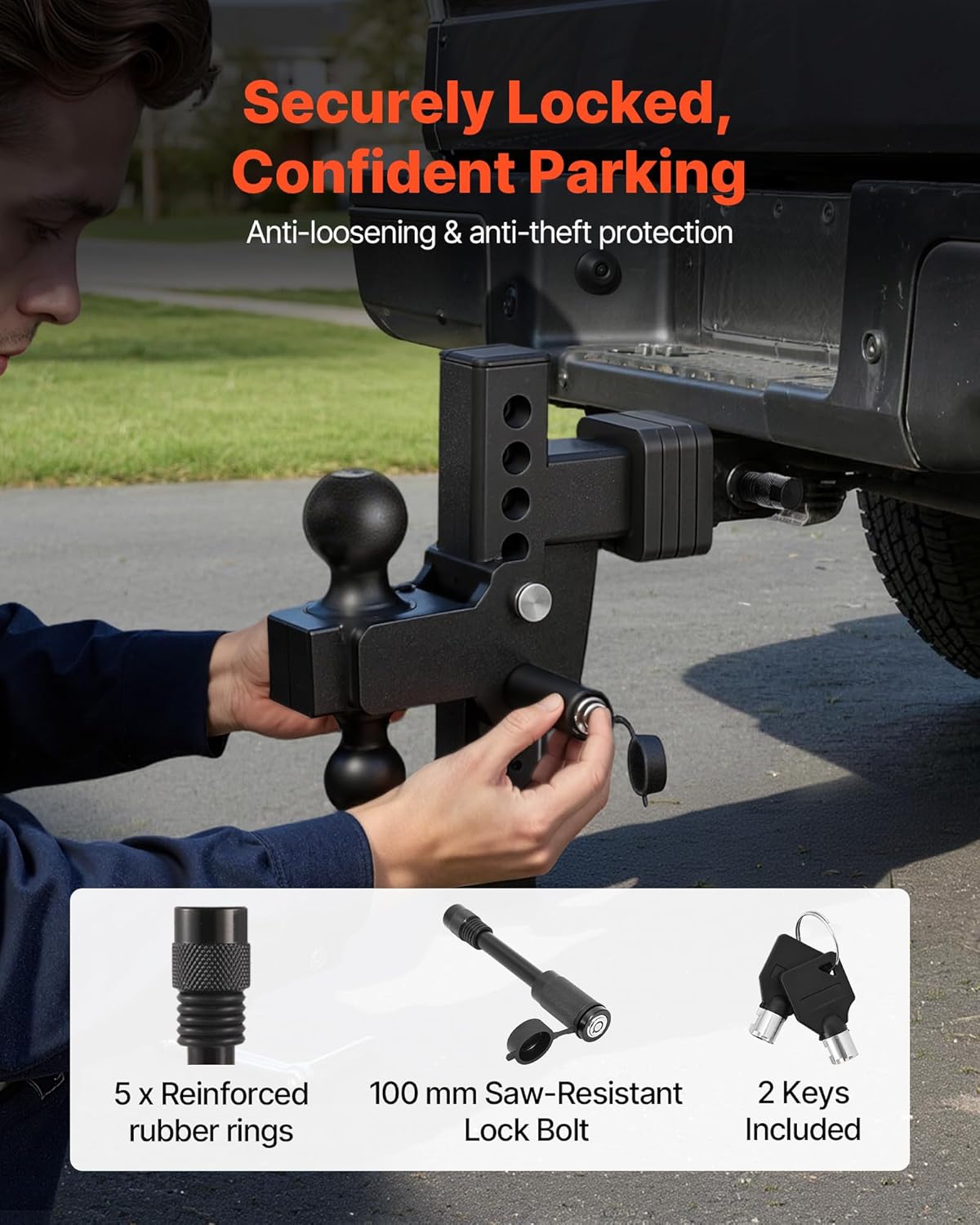 VEVOR Adjustable Trailer Hitch, Fit 2 Inch Receiver, Trailer Hitch Mount with 2 Inch & 2-5/16 Inch Balls, 18500 lbs GTW, 8 Inch Drop, Towing Ball Mounts for RVs, Off-Road Vehicles and Trucks, Black
