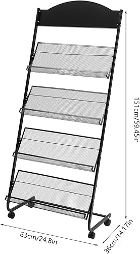Miniatura 4 de Estante de 4 niveles para revistas, soporte de exhibición para folletos, estante de exhibición de literatura, estantes abiertos para almacenamiento