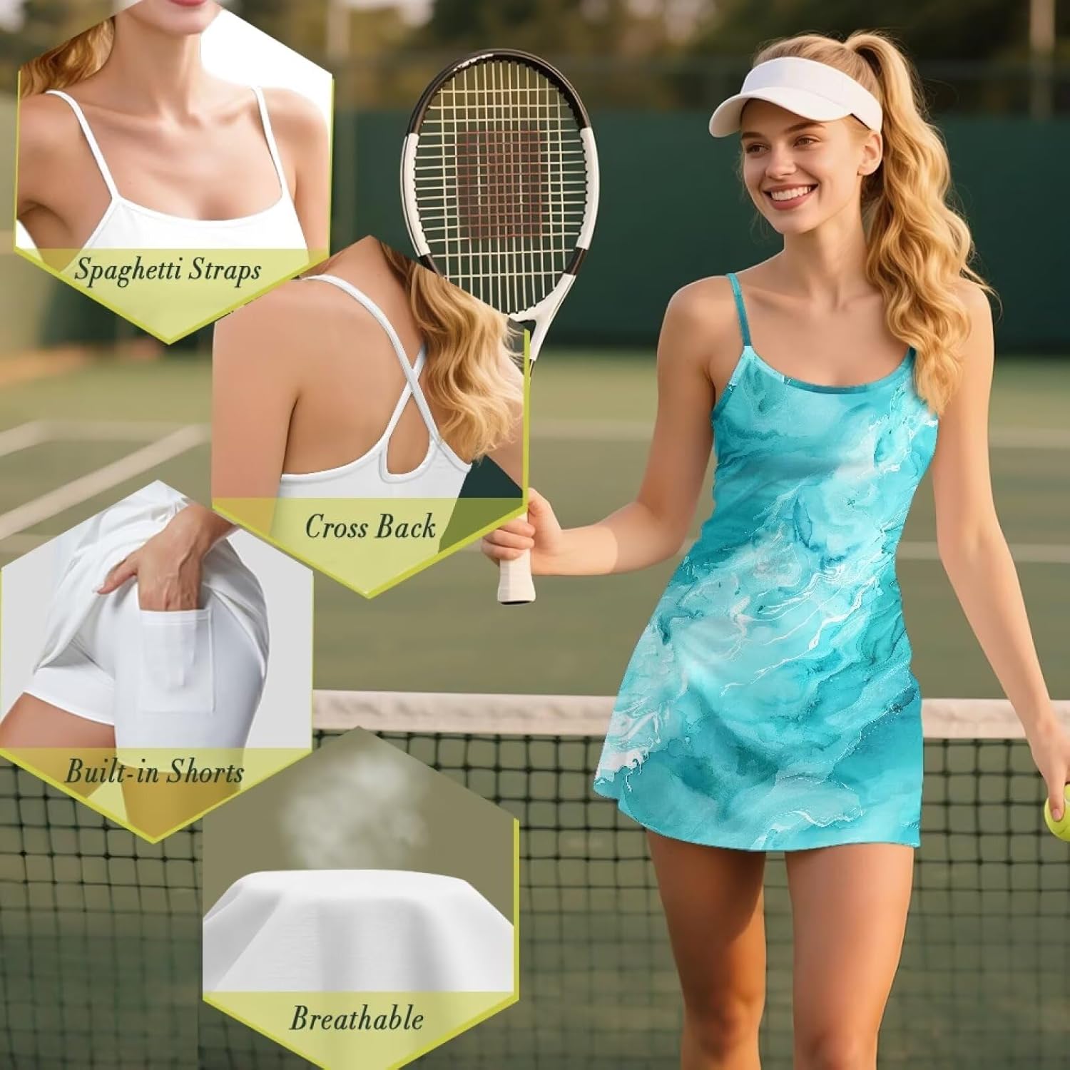 Women Tennis Dress with Shorts Pockets Sleeveless Summer Atheletic Golf Dress for Workout XS-2XL